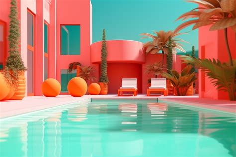 Premium AI Image Summer Pool Vibes 3d Render