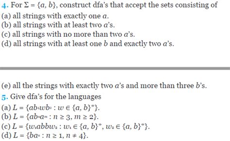 Solved 4 For A B Construct Dfa S That Accept The Sets Chegg