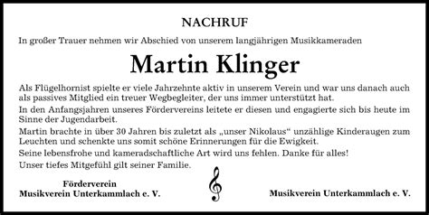 Traueranzeigen Von Martin Klinger Augsburger Allgemeine Zeitung