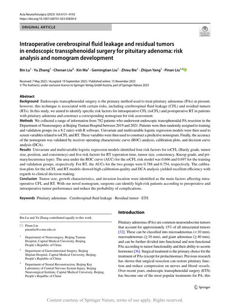 Intraoperative Cerebrospinal Fluid Leakage And Residual Tumors In