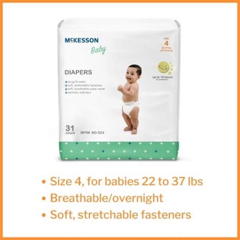 Mckesson Baby Baby Diaper Size 4 22 To 37 Lbs Bd Sz4 124 Ct Size 4