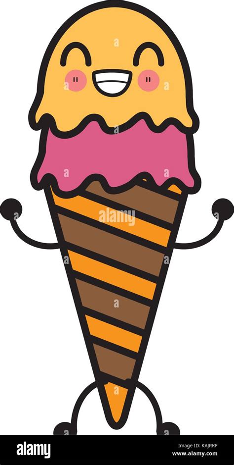 Ice Cream Cone Cute Kawaii Cartoon Cute Kawaii Cartoon Stock Vector