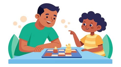 Premium Vector A Parent And Child Sit At A Table Playing A Game That