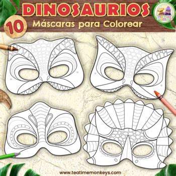 DINOSAURIOS Máscaras para Colorear by Tea Time Monkeys Spanish TPT