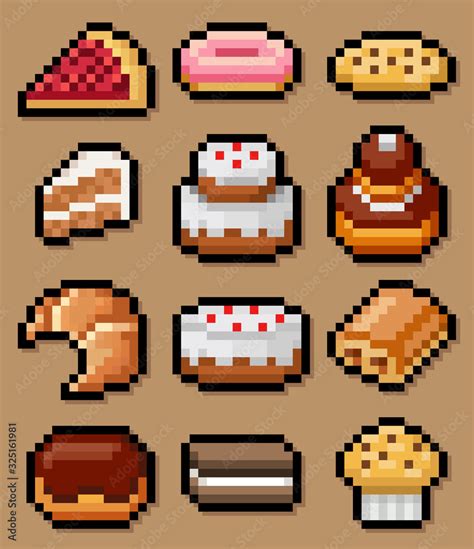 Pixel art cake and pastry icon collection Stock Vector | Adobe Stock