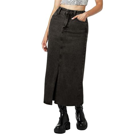 Fsqjgq Women S High Waisted Long Jean Skirt With Slit Wrapped Straight