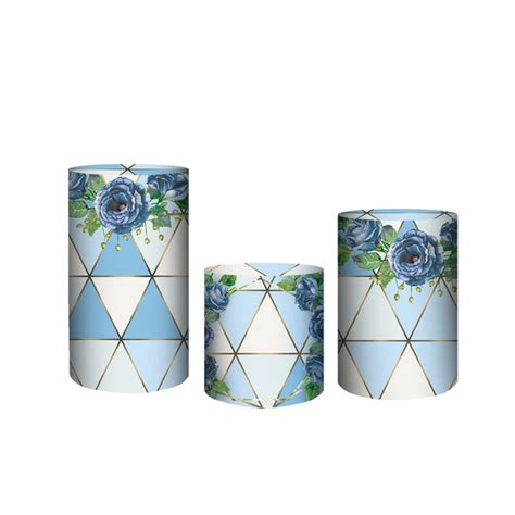 Trio Capa De Cilindros Painel Redondo Floral Azul Tcr 0076