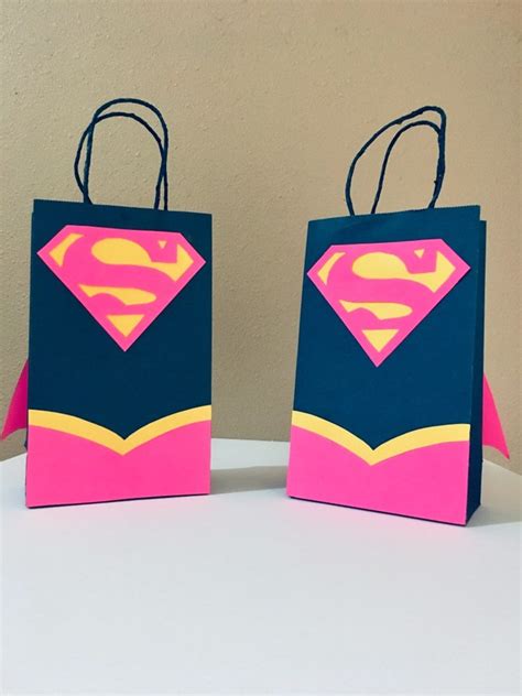 Set Of 12 Bags Supergirl Favor Bagsuperhero Party Supergirl Bag