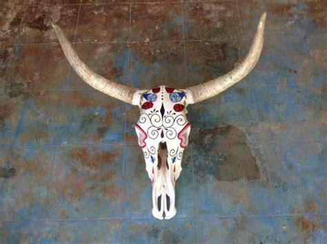 Day Of The Dead Design On A Cow Skull Custom Order Interior Decor