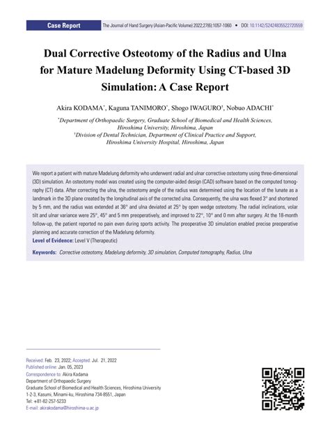 Pdf Dual Corrective Osteotomy Of The Radius And Ulna For Mature