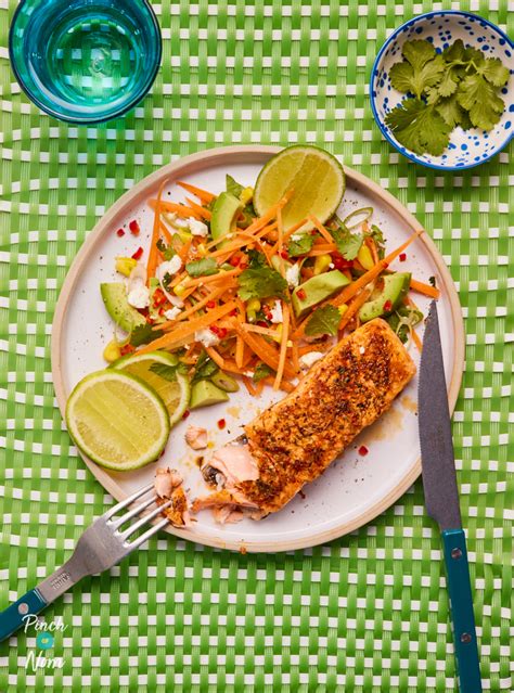 Blackened Salmon And Zingy Salad Pinch Of Nom