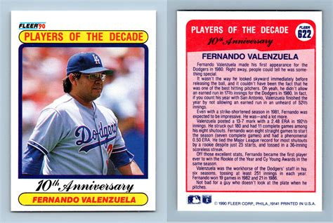 Fernando Valenzuela Fleer Baseball Th Anniversary Trading Card