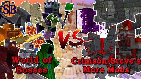 World Of Bosses Team Vs Crimson Steve More Mobs Team Minecraft Mob Battle Youtube