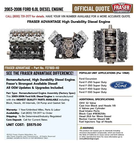 Buy a 6.0L Ford Diesel Remanufactured Engine | Fraser Engine