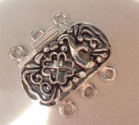 Sterling Silver Box Clasp Rectangular Triple Strand Ornate Scrollwork