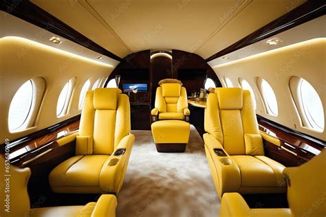 Luxury Private Jet Interior With Premium Leather In Elegant Yellow Style In Stylish Composition