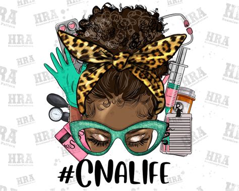 Afro Messy Bun Cna Life Png Sublimation Design Leopard Messy Etsy