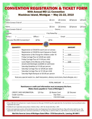 Fillable Online CONVENTION REGISTRATION TICKET FORM Fax Email Print