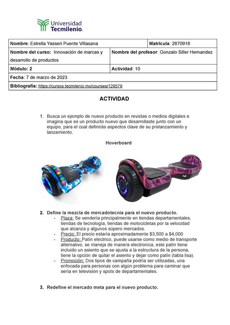 Act Innovaci N De Productos Nombre Estrella Yasseri Puente