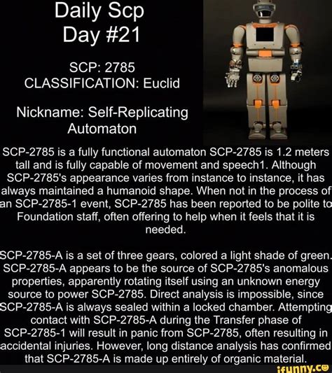 Daily Scp Day #21 SCP: 2785 CLASSIFICATION: Euclid Nickname: Self ...