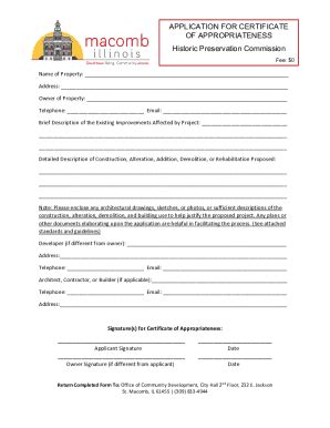 Fillable Online Application For Certificate Of Appropriateness Fax