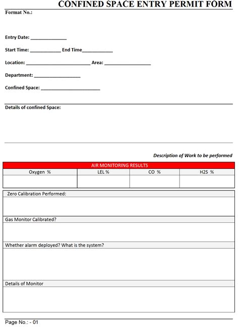 Confined Space Entry Permit Form