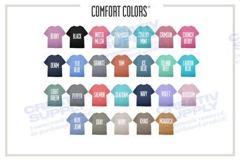 Color Chart Comfort Colors 1717 Shirts Graphic by CreativSupply ...