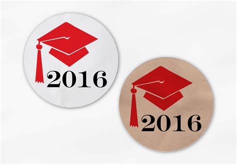 2017 Graduation Cap Favor Stickers in Red Custom White Or