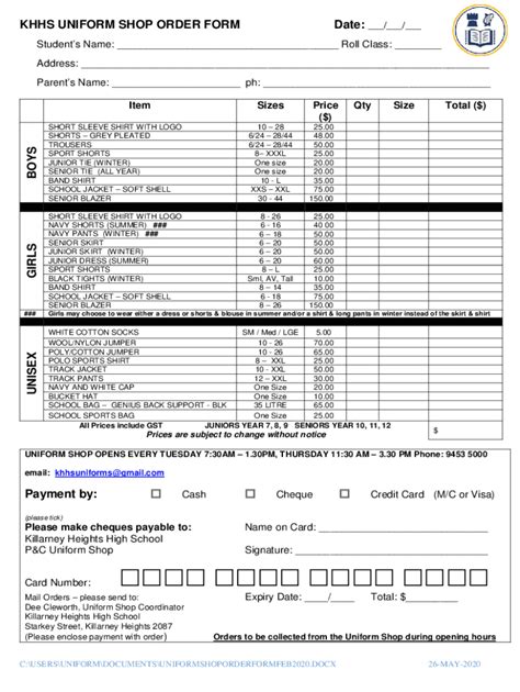 Fillable Online concord school primary uniform price list and order ...