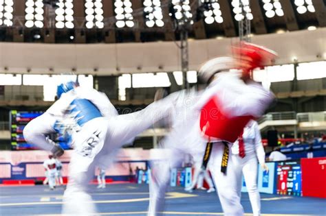 Taekwondo Martial Art And Combat Sport Competition Stock Photo