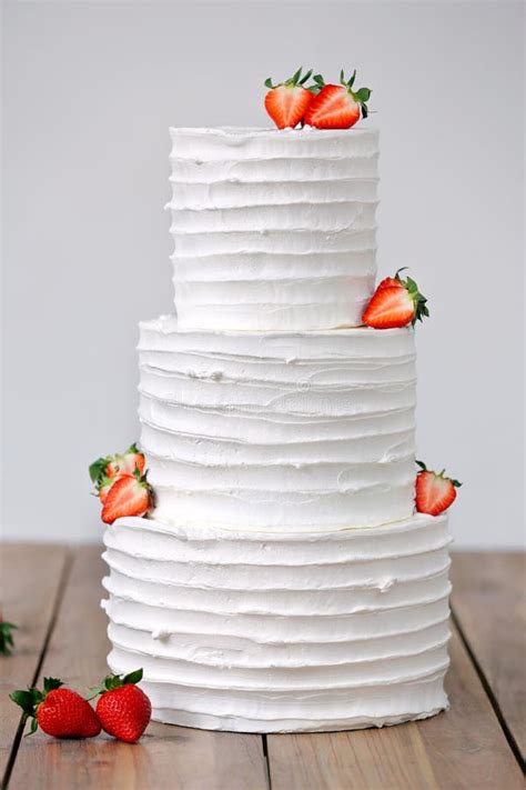 Three Parts Naked Wedding Cake With Strawberries Stock Photo Image Of Bakery Design 90025948