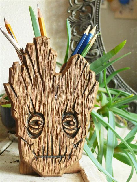 Wooden Groot Pen Holder Groot Holder Carved Groot Holder Etsy