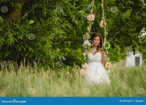 Beautiful Bride Is Swinging On A Swing Stock Image Image Of Lifestyle Female 46915471