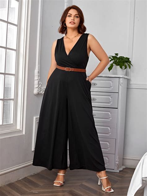 Shein Clasi Plus Surplice Neck Wide Leg Jumpsuit Shein Usa