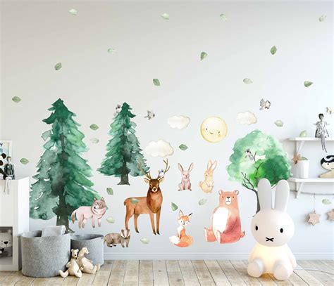 Pine Tree Forest Wall Decals Woodland Nursery Decor Forest Etsy