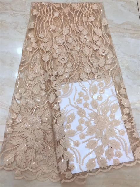 5 Yards Gold Sequin Lace Stof Mode Afrikaanse Kant Stof 2019 Hoge