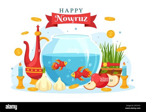 Happy Nowruz Day Or Iranian New Year Illustration With Grass Semeni And