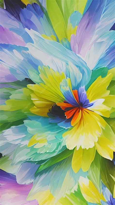 Premium Photo A Painting Of A Colorful Flower With A Yellow And Blue Center