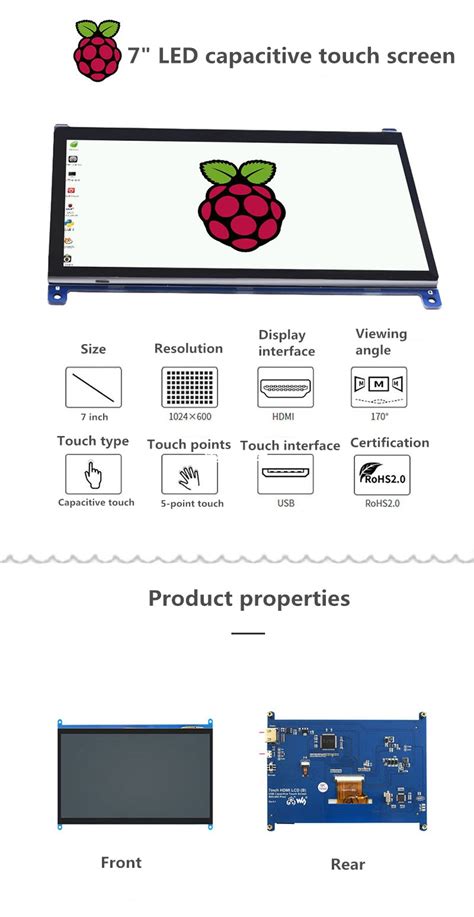 Raspberry Pi 4B LCD Capacitive Touch Screen 7 Inch HDMI HD Display USB