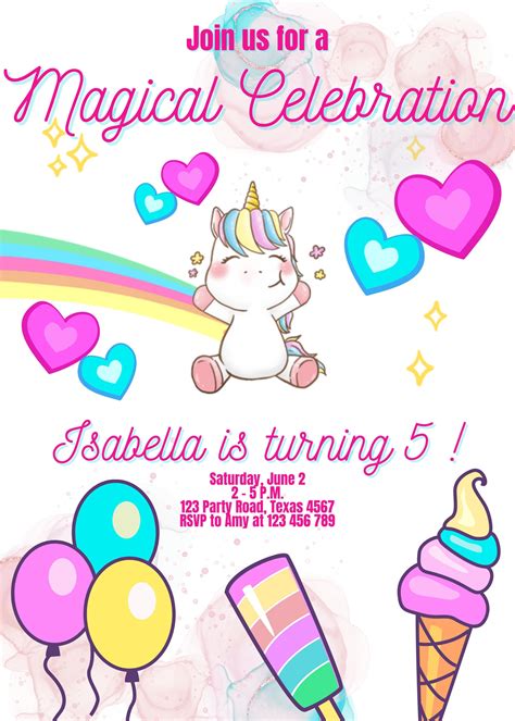 Modello Di Invito Compleanno Unicorno Modificabile Invito Etsy