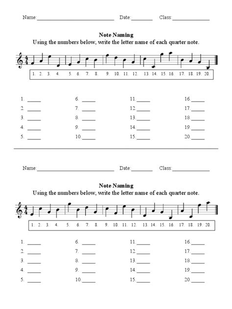 Using The Numbers Below Write The Letter Name Of Each Quarter Note Pdf