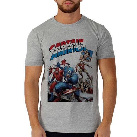 Camiseta Masculina Estampada Cinza Personagens Quadrinho Marvel