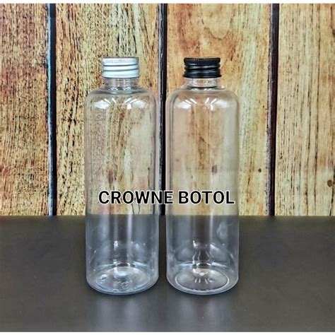 Jual BOTOL PLASTIK 250ML TUTUP ULIR ALMUNIUM NECK 24 SILVER HITAM BOTOL