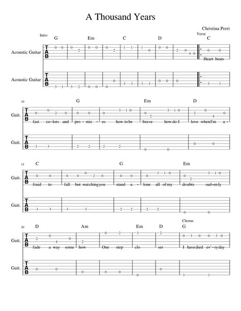 A Thousand Years For Guitar Sheet Music For Guitar Mixed Duet Download And Print In Pdf Or