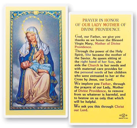 25 Cards Per Pack 80 Per Card Our Lady Of Divine Providence Laminated Prayer Card