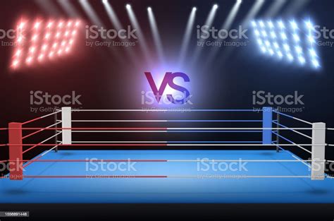 Boxing Match Banner Empty Fighting Ring With Vs And Spotlight