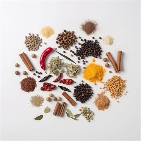 Premium AI Image Assortment Of Culinary Spices And Herbs On A White