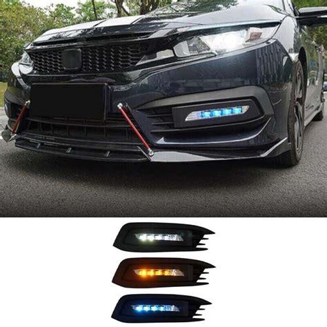 Pcs Oe Lamp Turn Color Led Drl Front Fog Light For Honda Civic Th