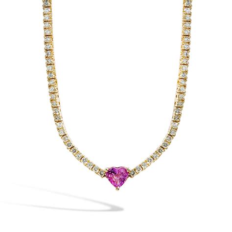 Diamond Necklace with Center Heart Shaped Pink Sapphire