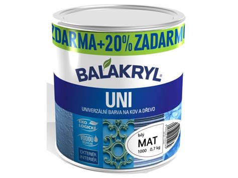 BALAKRYL Univerzální barva na kov a dřevo UNI MAT 0100 bílá 0 7 kg 20